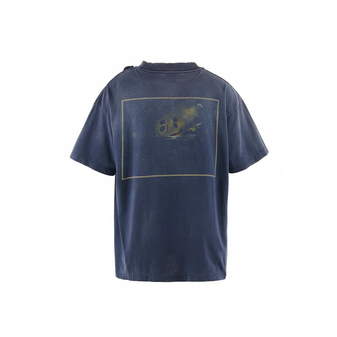CACTUS PLANT FLEA MARKET x SAINT Mxxxxxx STAR SS TEE/NAVY New CPFM star smiley holed distressed short sleeves Washed blue S-XL Genuine consistent tube weaving without side seams High weight OE yarn fabric Assute dyeing Multiple horse fades Heavy wash water Worn holes Customized joint main mark/wash mark/little angel anti-counterfeiting label